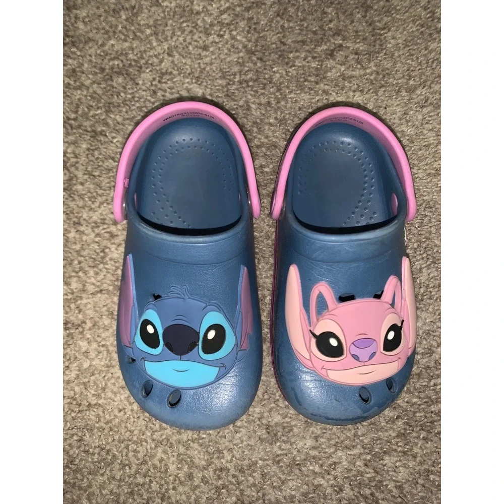 Disney Stitch and Angel Kids Clogs Blue Pink Slip On Shoes Size 9-10